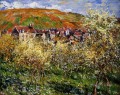Plum Trees in Blossom at Vetheuil Claude Monet scenery